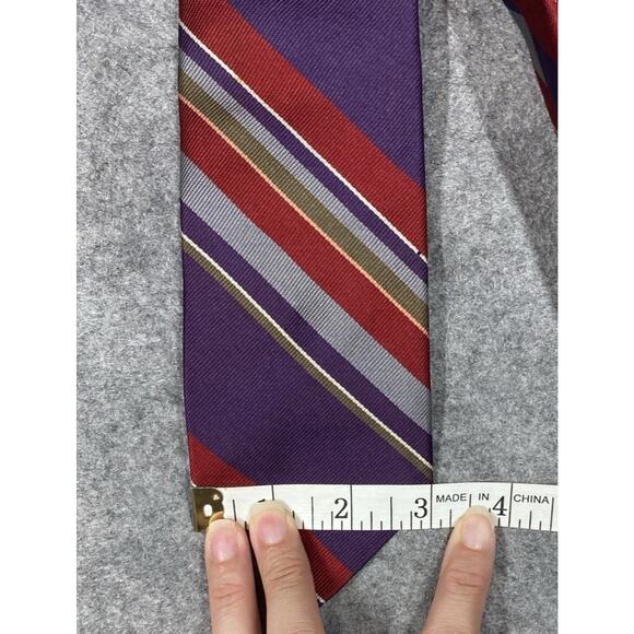 Polo Ralph Lauren Tie Mens Purple Stripe 100% Silk USA Preppy Vintage - Picture 8 of 9